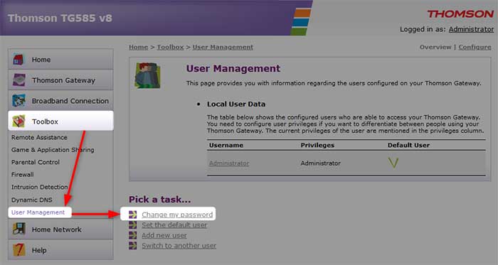 Toolbox - User Management - Change Password