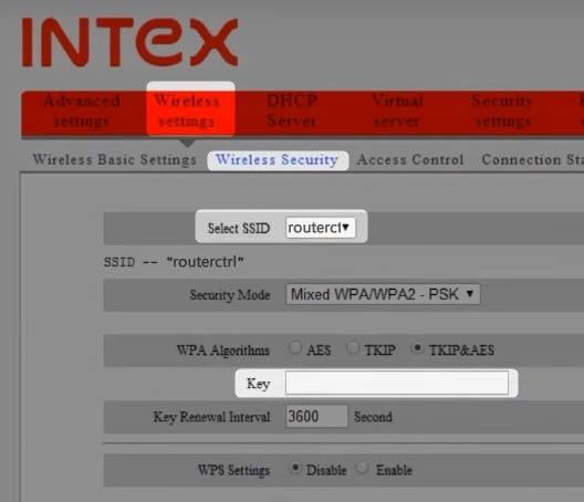 change WiFi password on Intex router