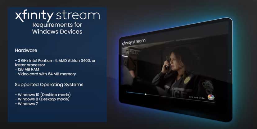 xfinity stream requirements for windows