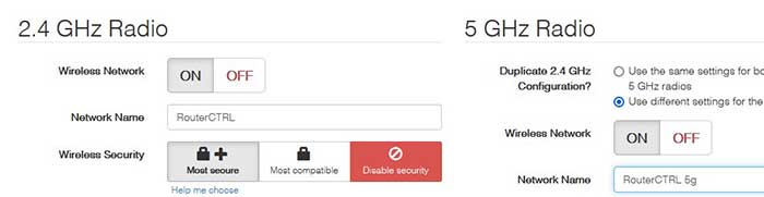 2.4 and 5GHz router settings