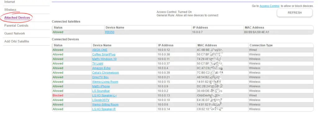 Attached Devices page
