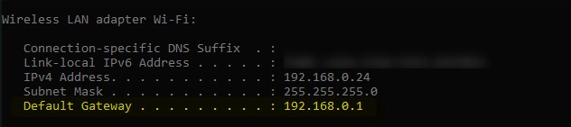 Default Gateway 192.168.0.1
