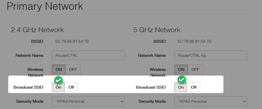 Leave SSID broadcast enabled