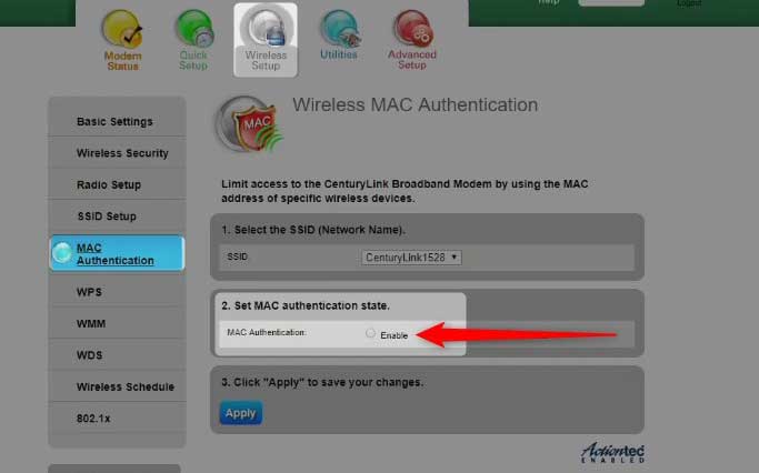 Enable MAC Authentication