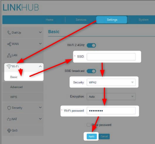 change WiFi name and password on Alcatel router