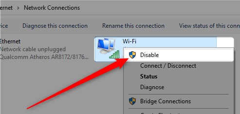 disable WiFi adapter