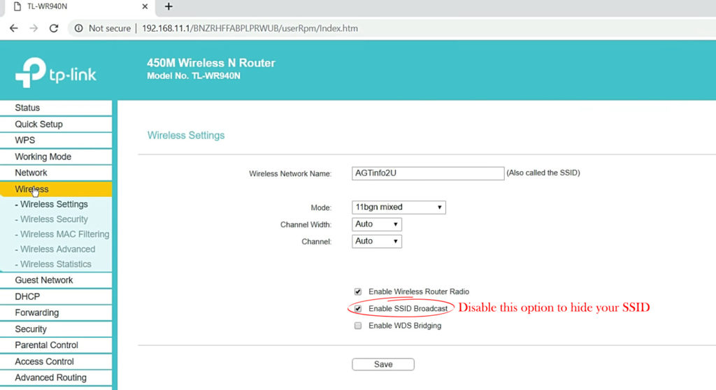 enable SSID broadcast