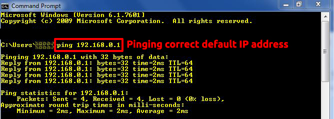 ping 192.168.0.1