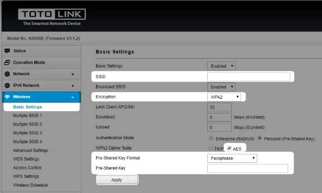 Change the TOTOLINK Network Name and WiFi password