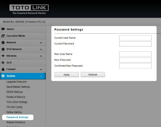 Change the TOTOLINK admin username and password