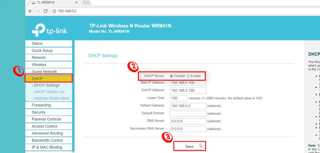 DHCP settings