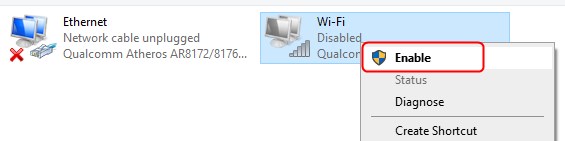 Enable the WiFi adapter
