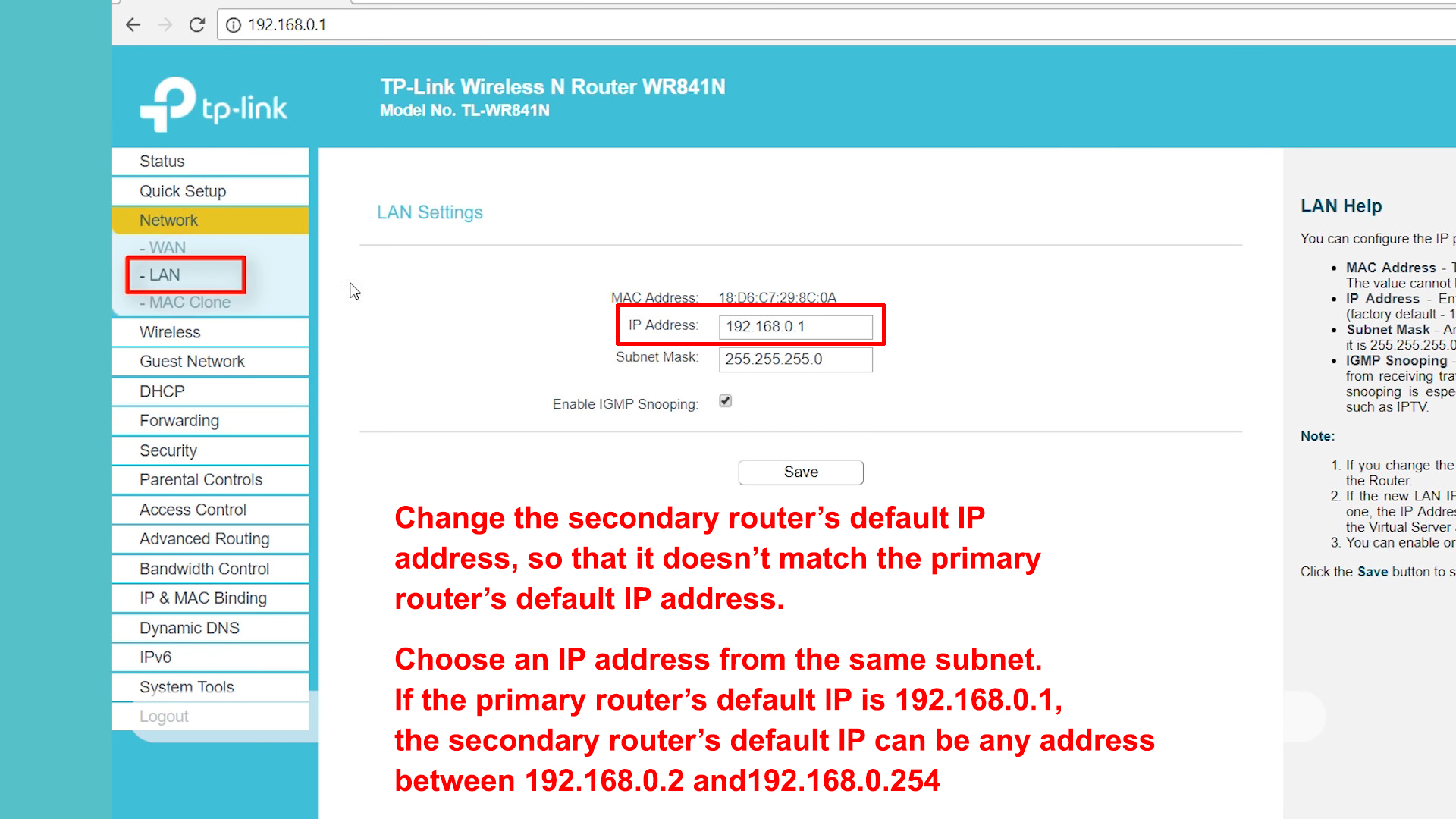 Cascaded Router Network Address Must Be a WANSide (A Simple