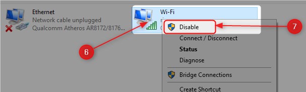 Right-click the WiFi adapter and select Disable