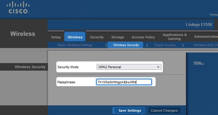 Set up a new WiFI password on Linksys router
