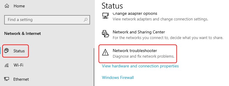 Start the Network Troubleshooter
