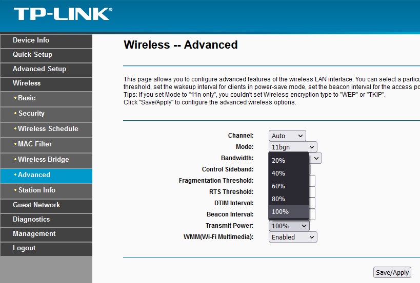 Transmit Power on TP-Link router