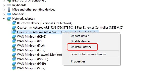 Unistall the WiFi adapter