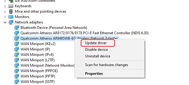 Update the WiFi adapter driver