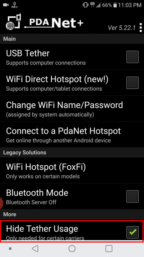 hide tether usage
