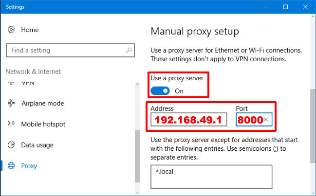 manual proxy server settings