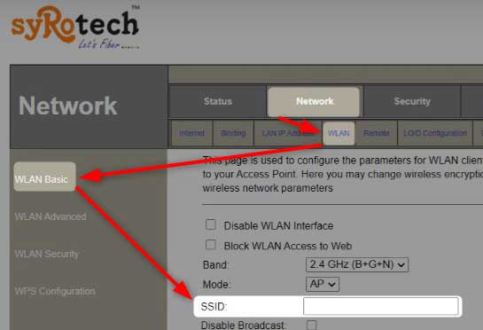 Change SSID on Syrotech router