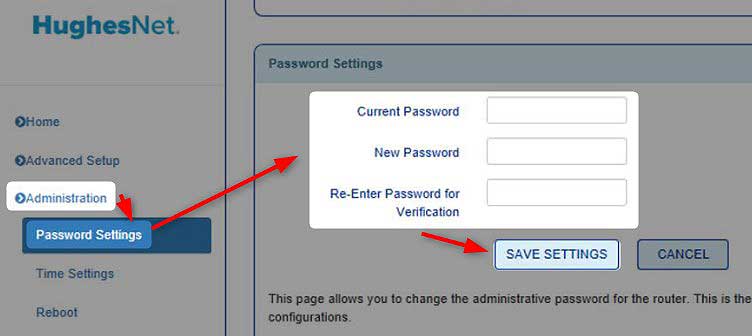 Change admin password on Hughesnet