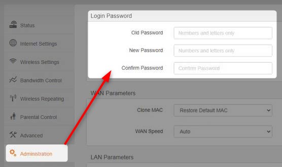 Change admin password on MT-Link router