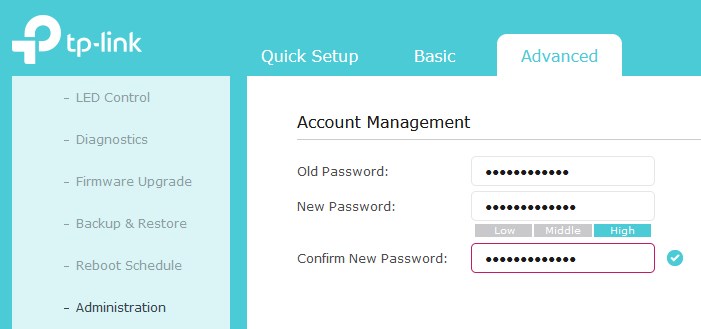 Changing the admin password on TP-Link router