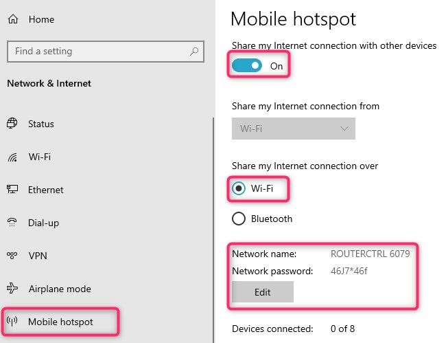 Enable Mobile Hotspot on Windows 10