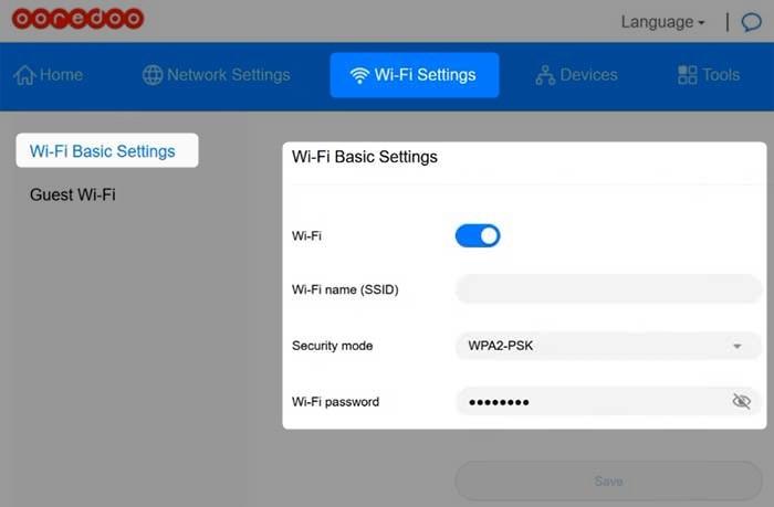 Ooredoo router basic wiFi settings