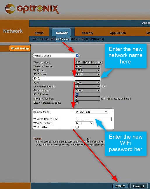 Optronix Wlan Settings