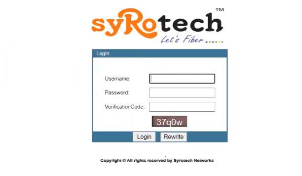 Syrotech router login page