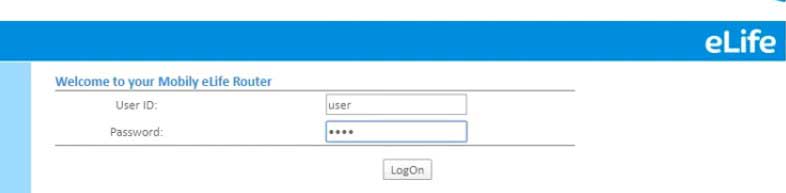 The Mobily Elife Router Login page