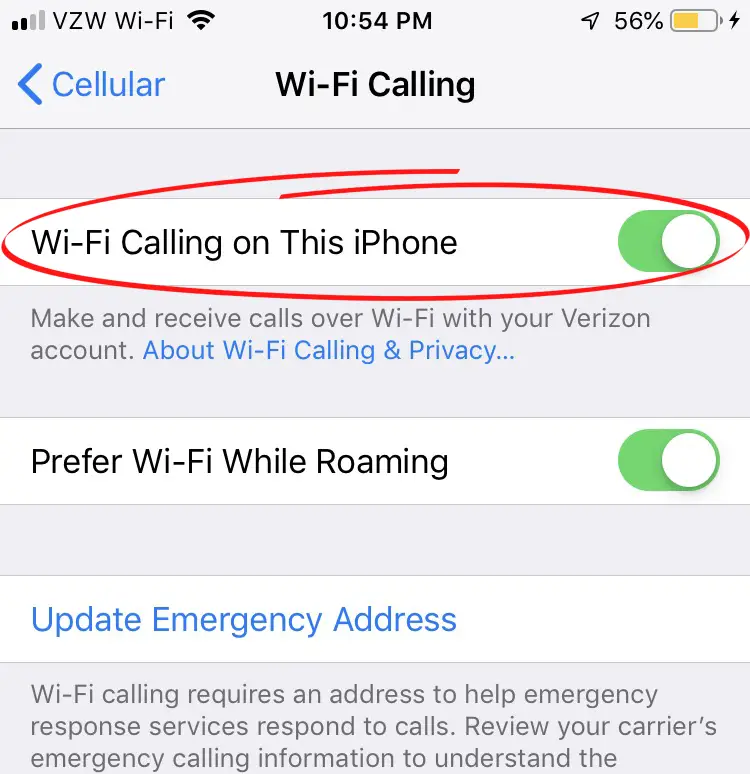This iPhone supports Wi-Fi calling