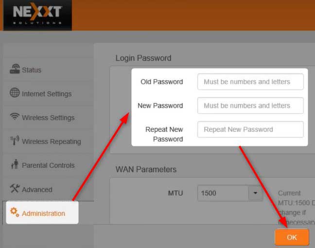 Change admin password on Nexxt router