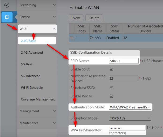 Change the Zain router WiFi settings