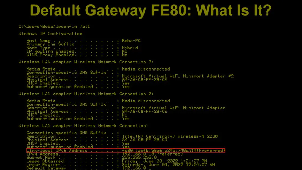 Default Gateway FE80