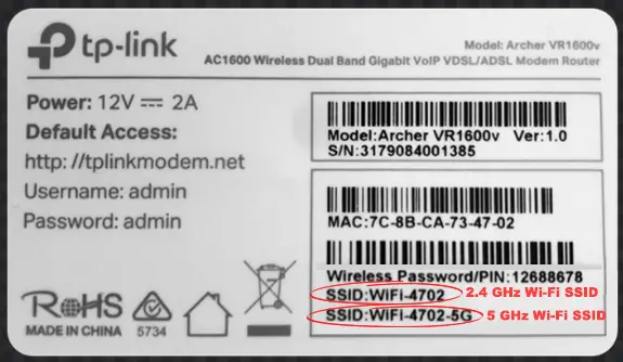 Default SSIDs for 2.4 and 5 GHz networks