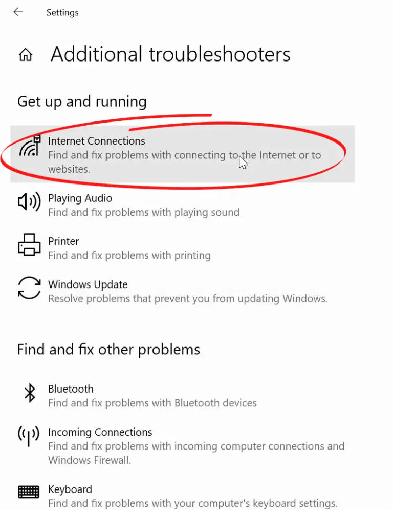 Internet Connections option