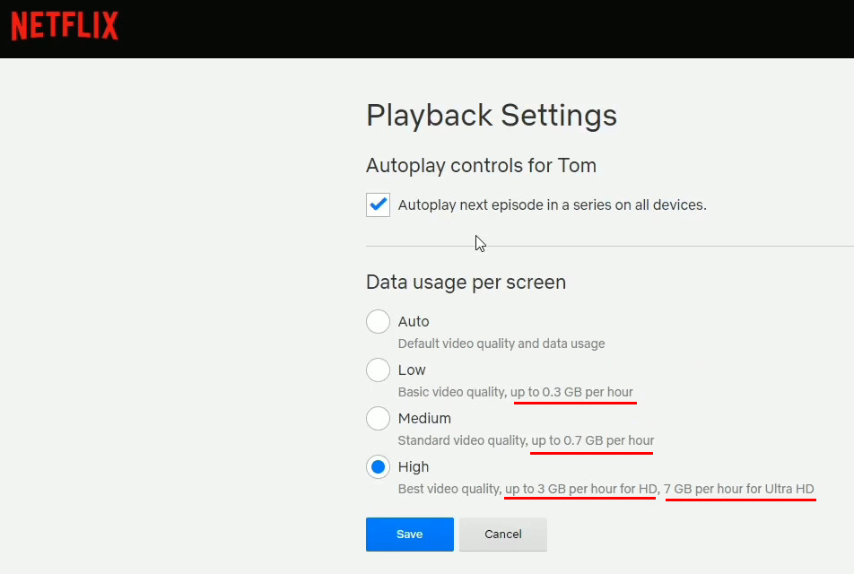 Netflix offers data-saving settings on the app