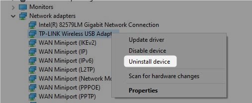 Uninstall USB Wi-Fi adapter drivers