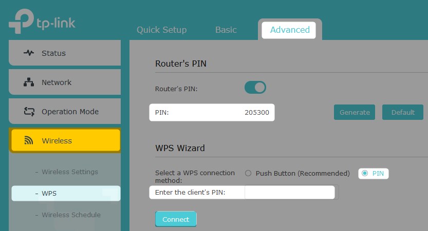 WPS PIN On TP-LINK router