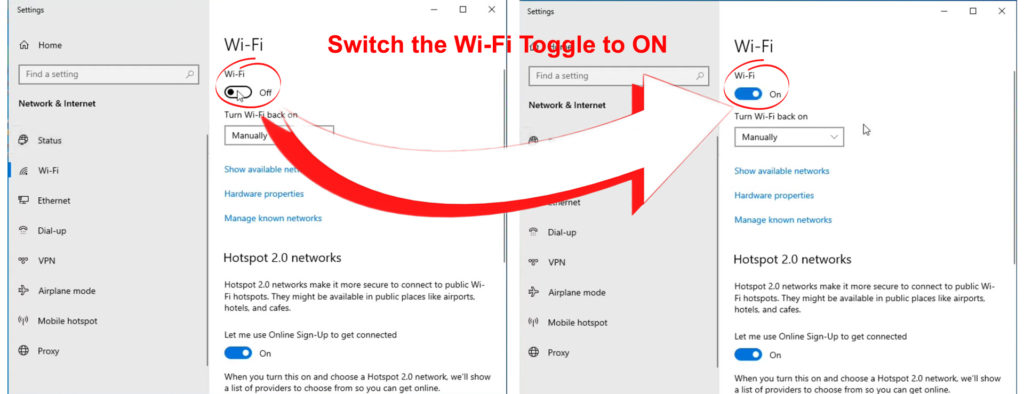 turn the Wi-Fi on