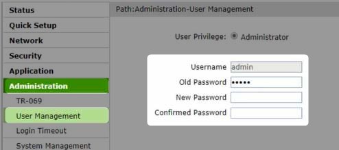 Change Admin password on TE Data router