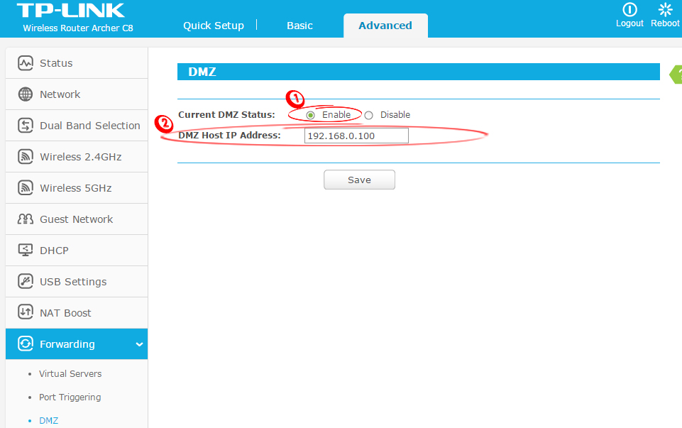 Creating a DMZ host