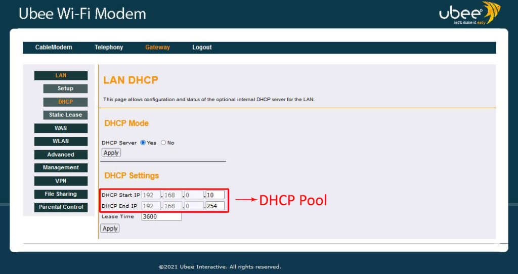 DHCP pool