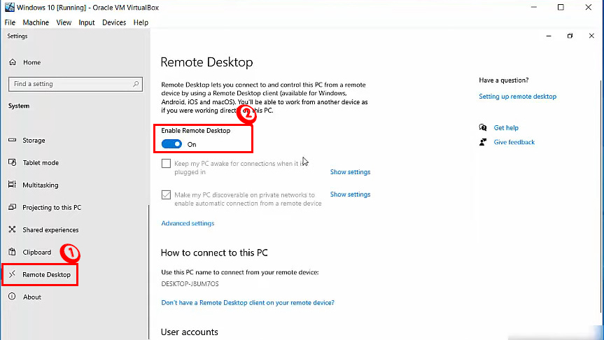 Enable remote desktop