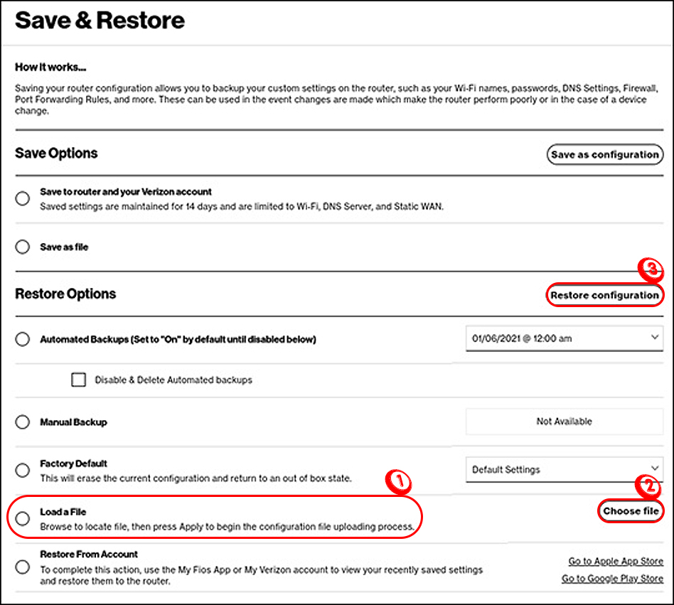 Restore configuration