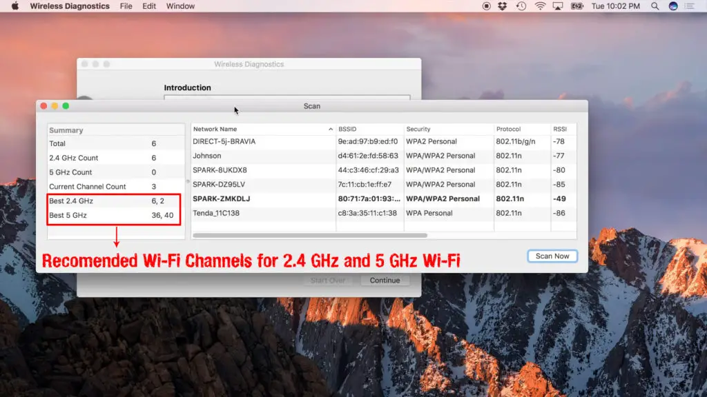 best Wi-Fi channels for the 2.4 GHz and 5 GHz Wi-Fi